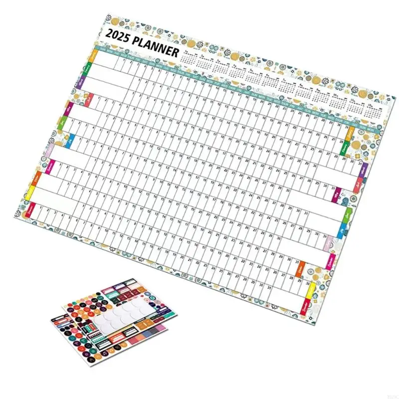 W89C 2025 roczny planer 2025 Kalendarz ścienny domowy 2025 Pełny rok na wyświetlenie kalendarza