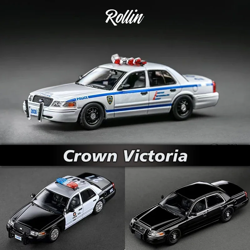 Rollin 1:64 Crown Victoria Police Patrol Car Diecast Diorama Model Collection Miniature Toys