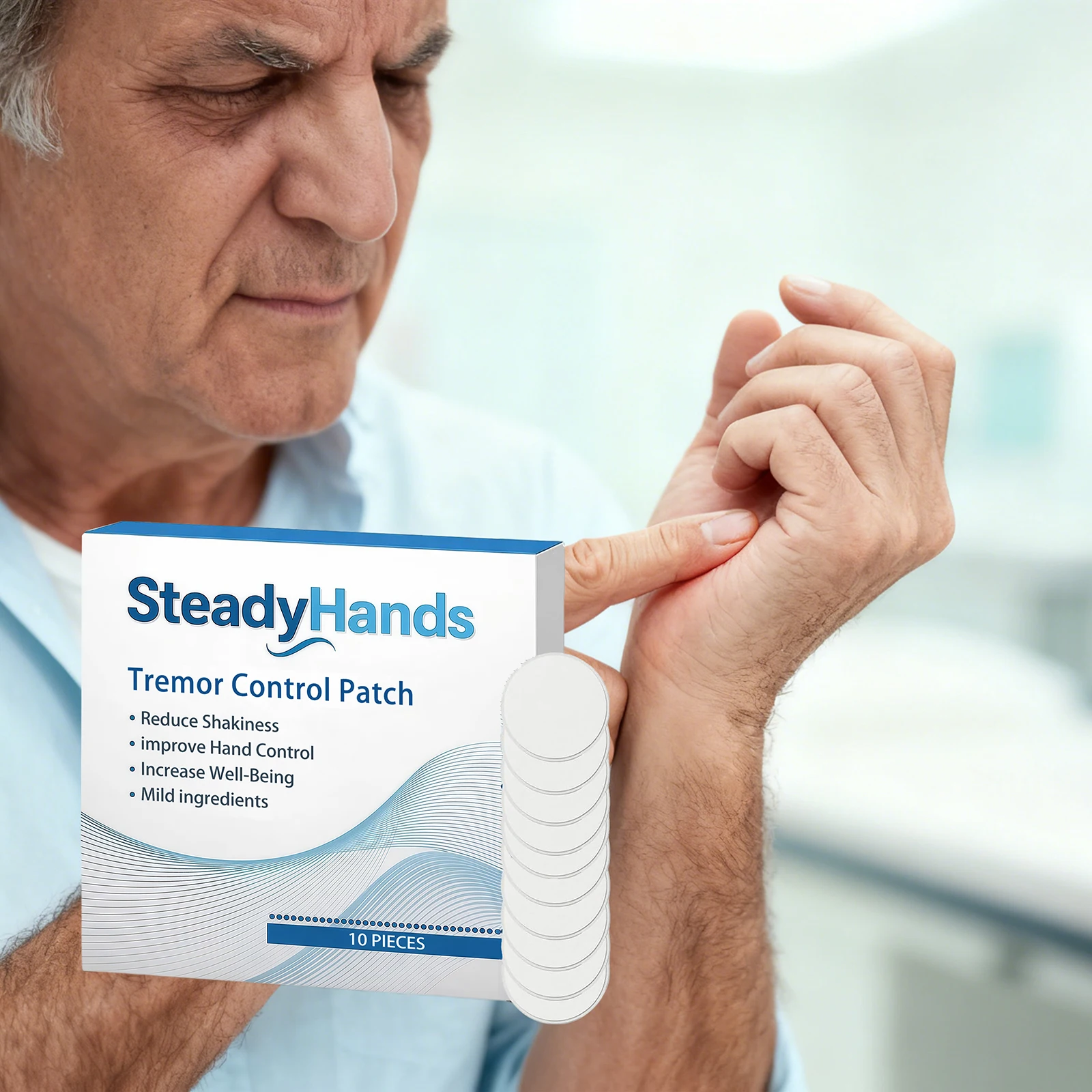 Patchs Apaisants pour Tremblements des Mains – Aide à Stabiliser les Mains, les Poignets et les Bras – Autocollants Musculaires Apaisants pour Soulager l'Inconfort Articulaire – Lot de 10