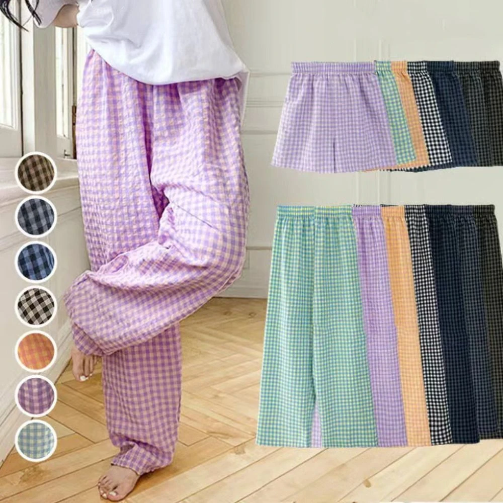 

Fashion High Waist Stripe Grid Pants Trousers Candy Color Lattice Pajams Pants Casual Nightwear Loose-fit Plaid Sleepwear Girls