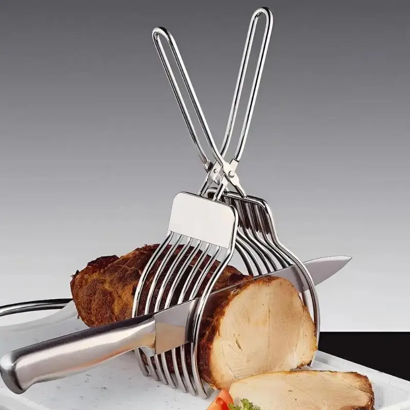 

1Pcs Stainless Steel Roast Meat Bread Cutting Tongs Effortless Slicing Food Holder Handheld Cheese Cutter Kitchen Supplies