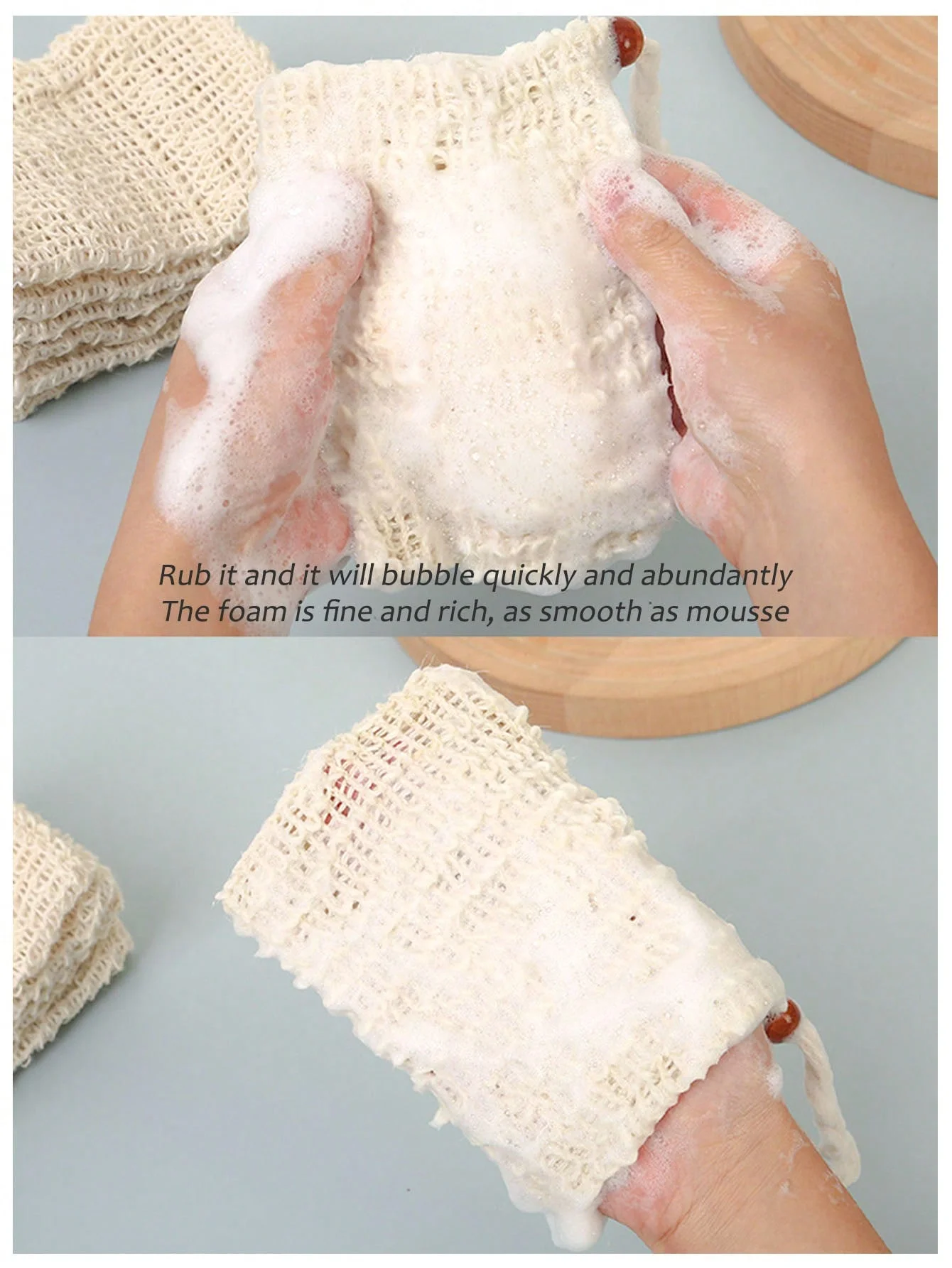 20 قطعة من كيس تقشير الصابون، كيس صابون رامي طبيعي، كيس صابون شبكي مصنوع يدويًا مع رباط للحمام والدش