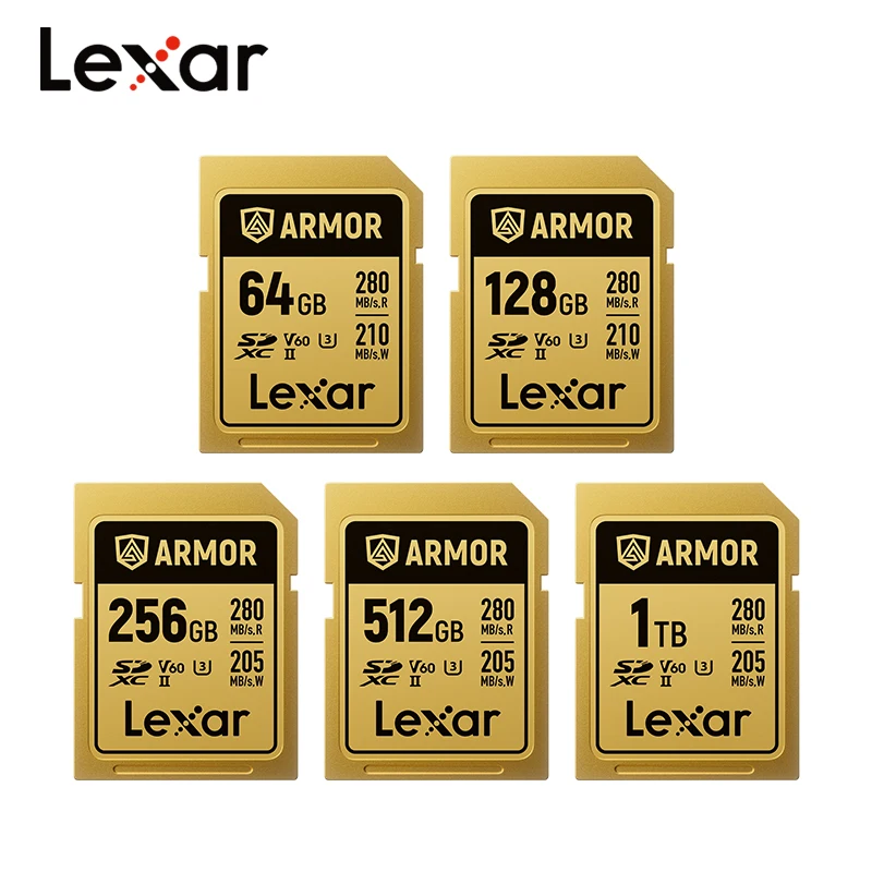 Lexar ARMOR GOLD SDXC UHS-II Card 128GB 256GB High Speed SDXC V60 U3 Flash Memory Card Read Up to 280MB/s for 6K 30P 4K Video