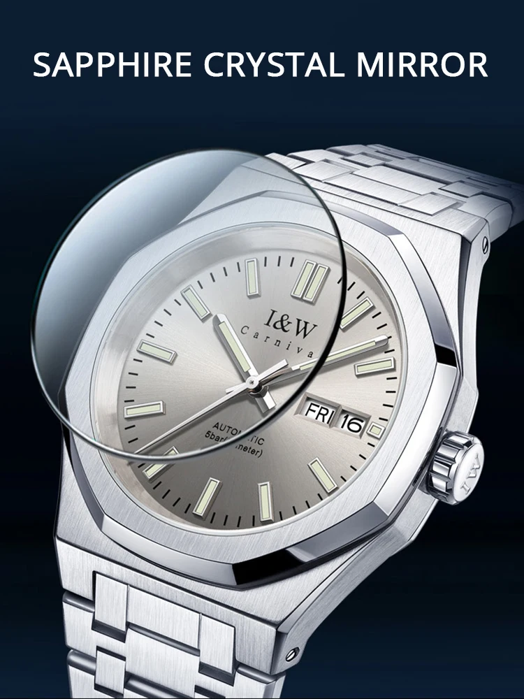 I&W Luxury Business Mechanical Watches for Men 2024 New Design Automatic Watch SEIKO NH36 Movement Calendar 50m Waterproof Reloj