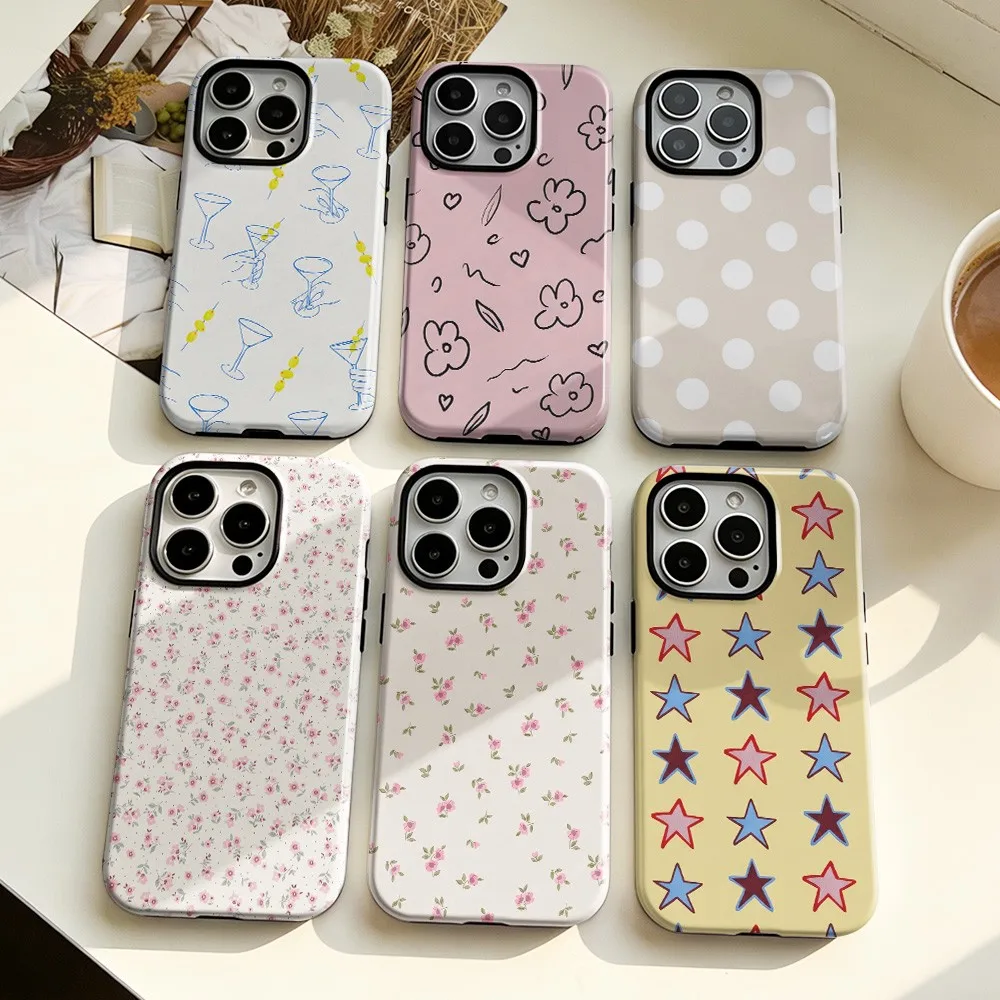Clmj Simple Floral Print Phone Case for Samsung Galaxy S20 S22 S23 S24 S25 S26 FE Plus Ultra Edge 4G 5G Double-layer Cover