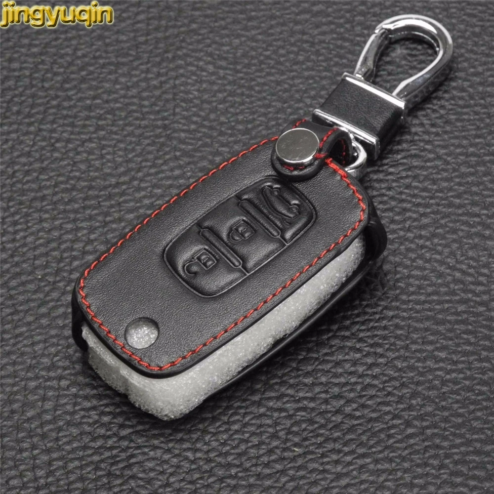 Jingyuqin for LADA Sedan Largus Kalina Granta Vesta X-Ray XRay for Renault Key Fob Cover Leather key Case With Buckle 3 Buttons