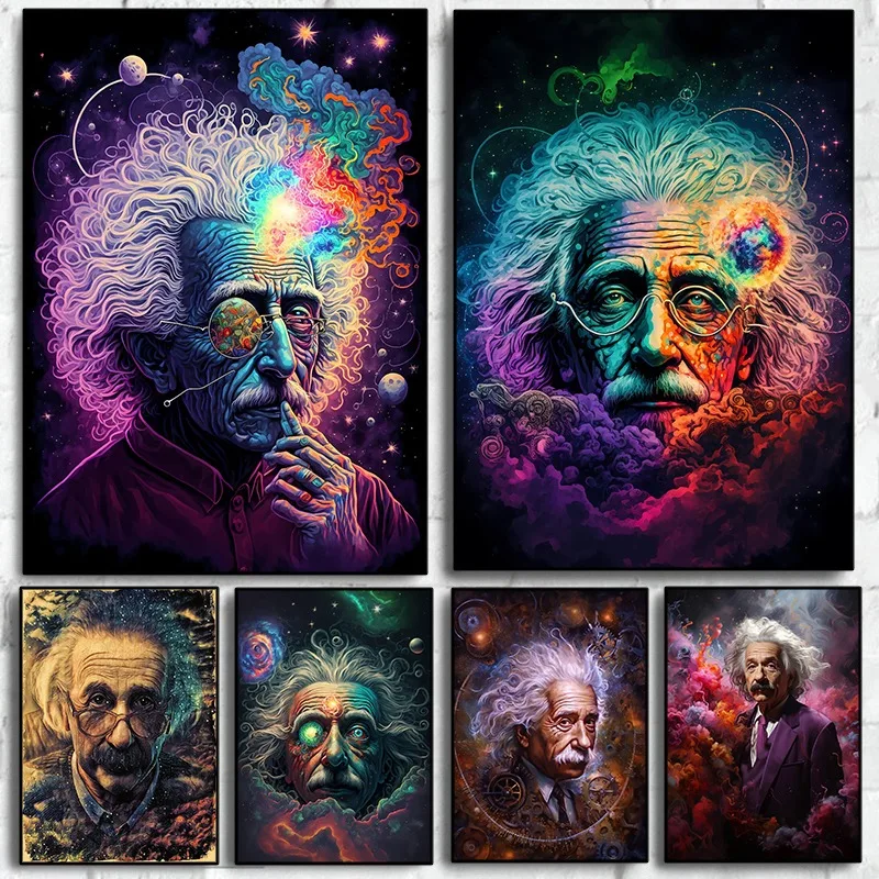Pôster do Famoso Físico Albert Einstein, Pintura em Tela Abstrata de Graffiti, Arte de Parede para Decoração de Sala de Estar