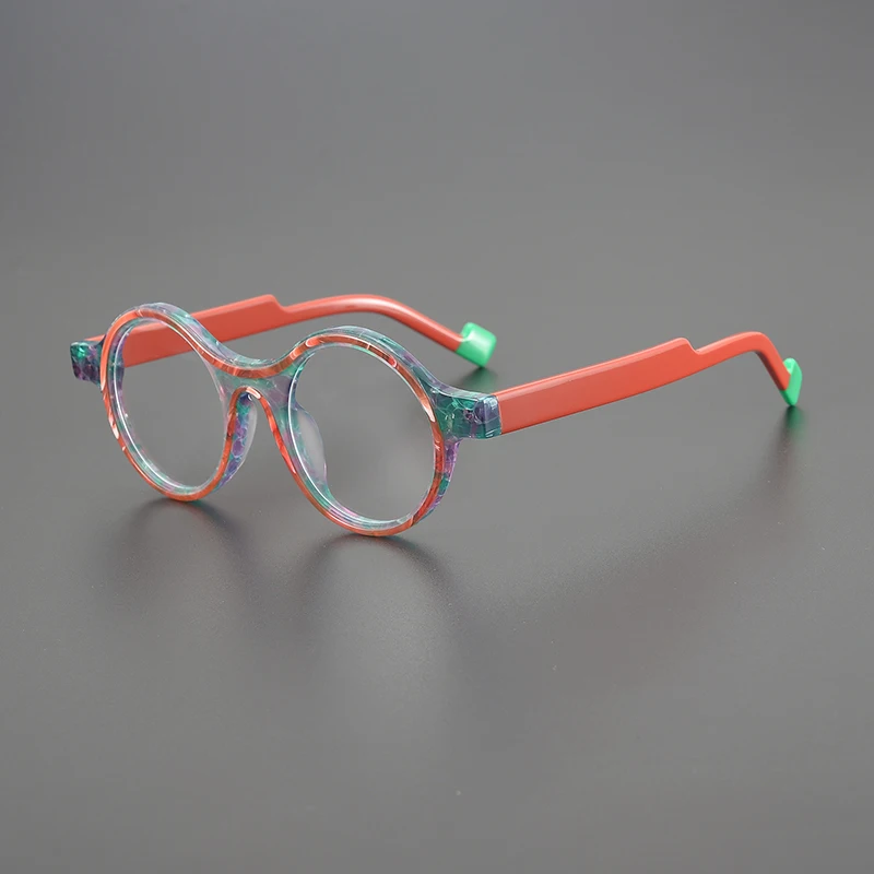 Niche design fashion round glasses frame retro multi-color splicing literary personality travel optical prescription myopia glas