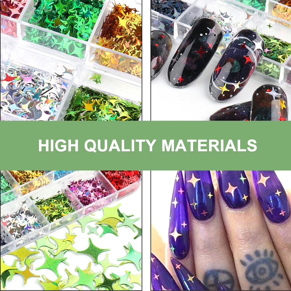 

2 pcs Four pointed Star Sequins Shiny Nail Art Decals Stickers Confetti DIY Accessories Women Ladies Pet Manicure
