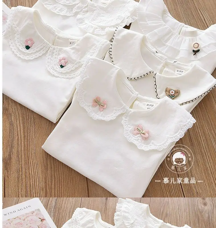 Spitzenbluse mit Peter-Pan-Kragen für Mädchen – weißes Langarm-Oberteil für Babys und Kleinkinder, klassisches, elegantes Hemd für besondere Anlässe – Detail 1
