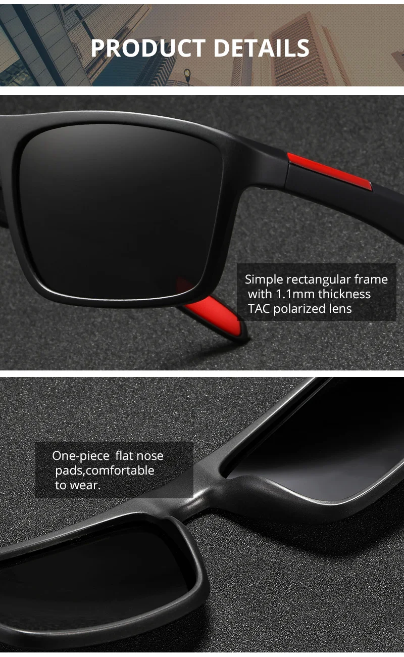 KDEAM Polarisierte, rechteckige Sonnenbrille für Herren, ultraleicht, ideal für den Einsatz im Freien, für lange Tage und verschiedene Lebensstile. – Detail 4