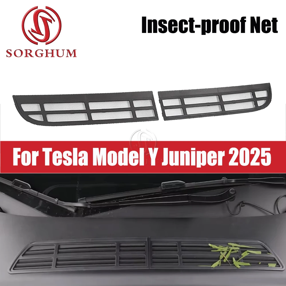 

СОРГУМ для Tesla Model Y Juniper 2025, защита от насекомых, передняя часть багажника автомобиля, крышка кондиционера, решетка, защита от впуска воздуха