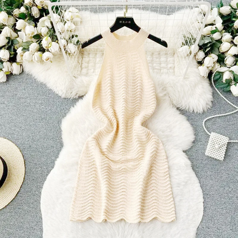 Mini abiti all'uncinetto a metà trasparente con scollo all'americana Abiti da festa per le donne Abiti in maglia scavati per le vacanze Aderenti estivi elastici