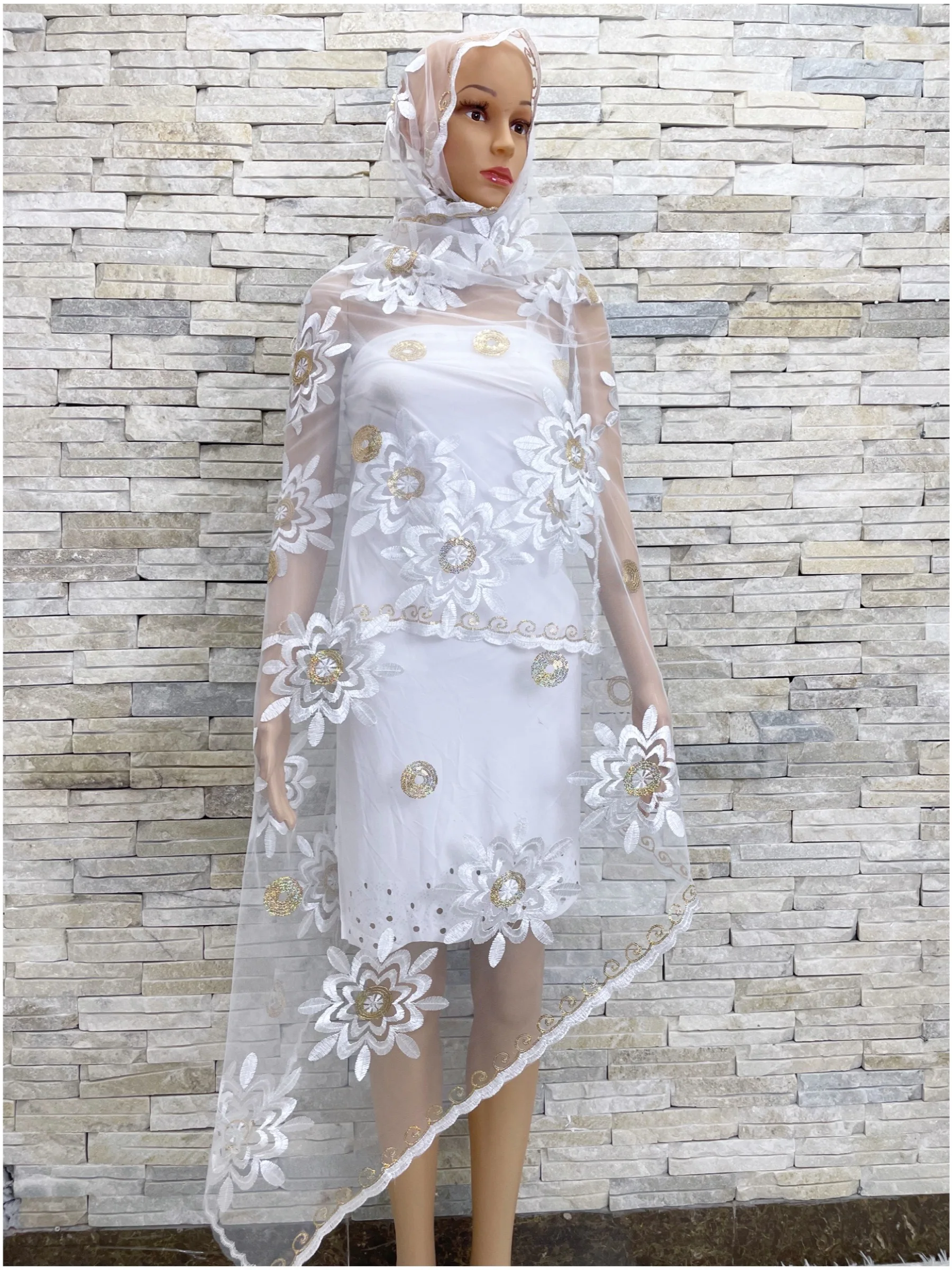 New High Quality New African Muslin Islamic Scarf Dubai Ramadan Net Hijab Pashmina Sequin Embroider Soft Turban Women Wraps