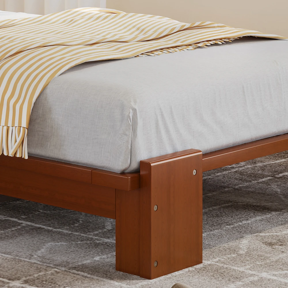 PINGGO Dunkelbraunes Polsterbett Einzelbett 90x200cm Samt-Kopfteil Stabiler Lattenrost Verbreiterte Beine Ohne Matratze – Detail 21