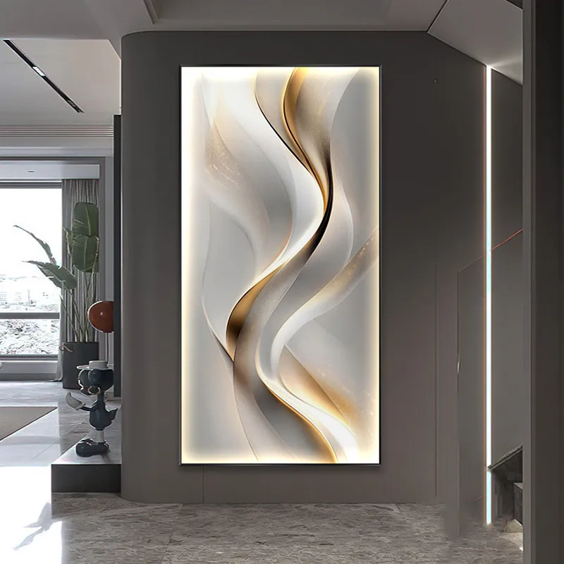 Modern Light Luxury LED With Lights Entrance Hall Decoration Extreme Painting Simple Abstract Hanging Art Corridor Wall Lights