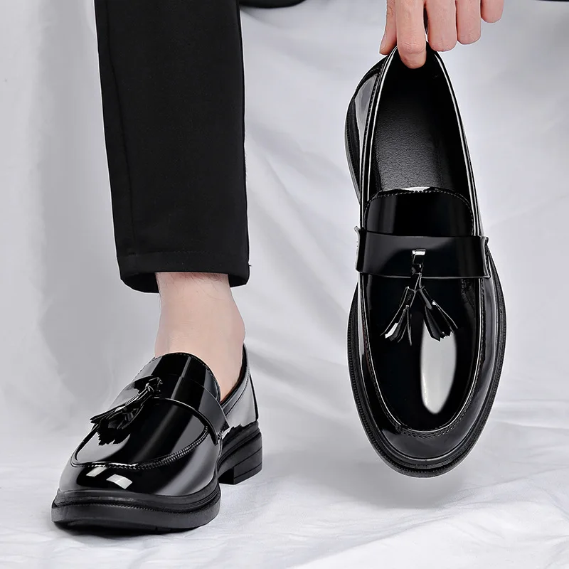 Men's Tassels High Gloss Patent Penny Loafers Fashion Formal Business Casual Oxford Slip on Dress Shoes Shoe for Men，39-44 - view 3