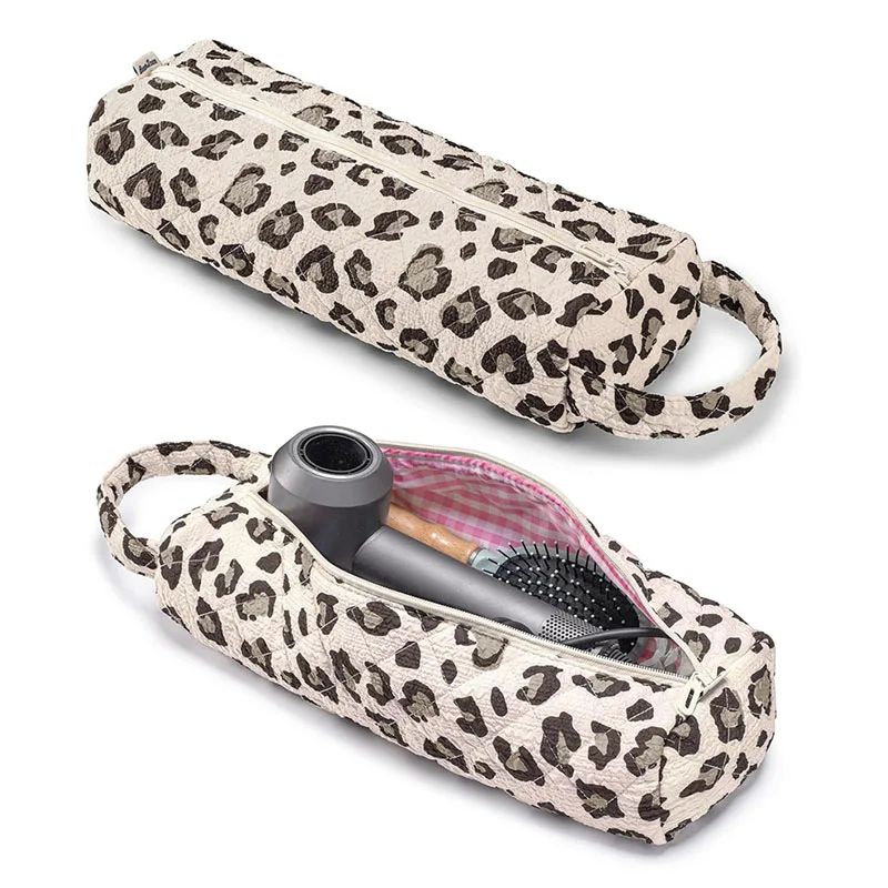 Faltbare Gesteppte Haarwerkzeug-Organizer-Tasche mit Leopardenmuster für Lockenstäbe Glätteisen Haartrockner Haarstyling-Werkzeuge Aufbewahrung