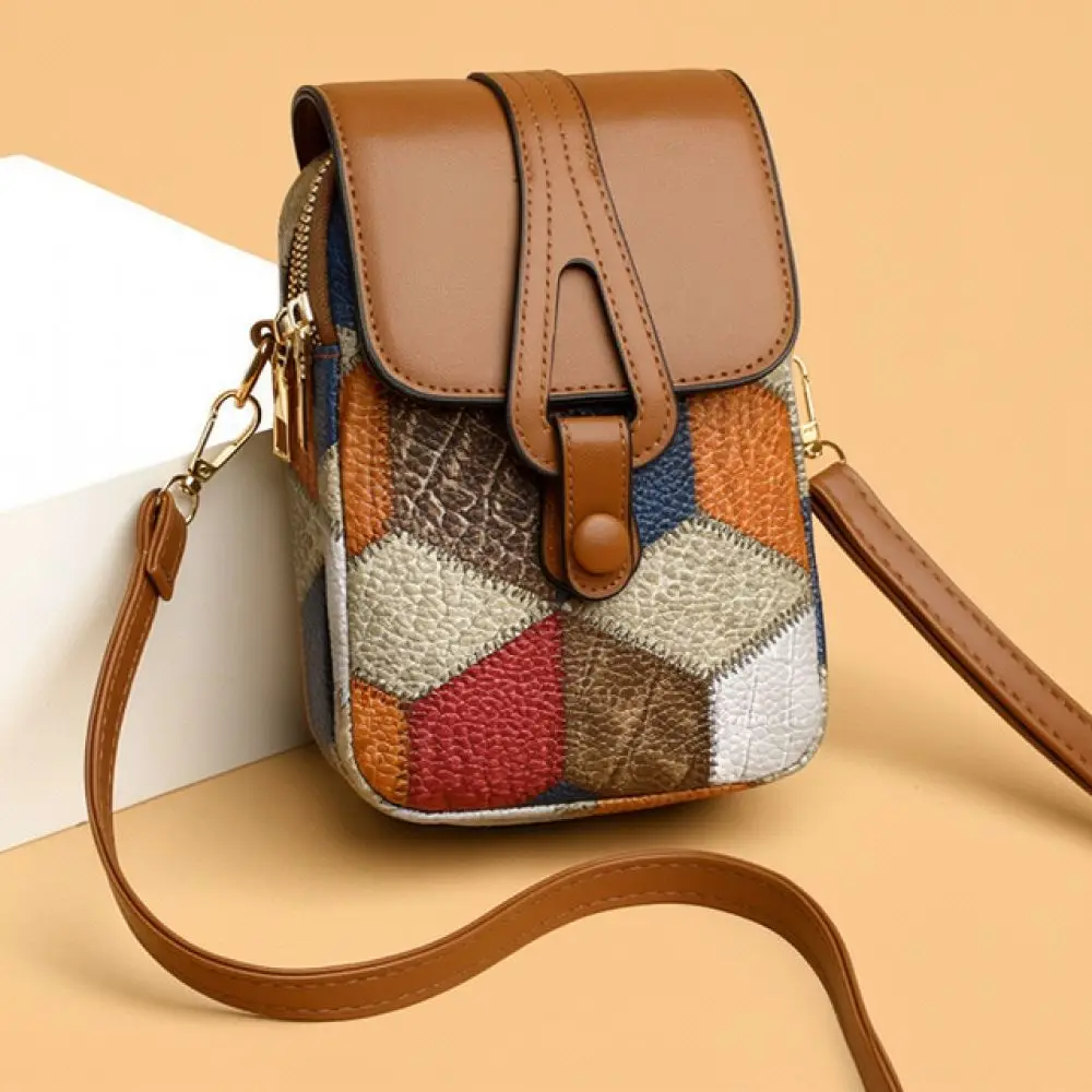 Stylish Vertical Phone Crossbody Bag For Women Soft Leather Shoulder Purse Casual Zipper Pouch Small Travel Handbag