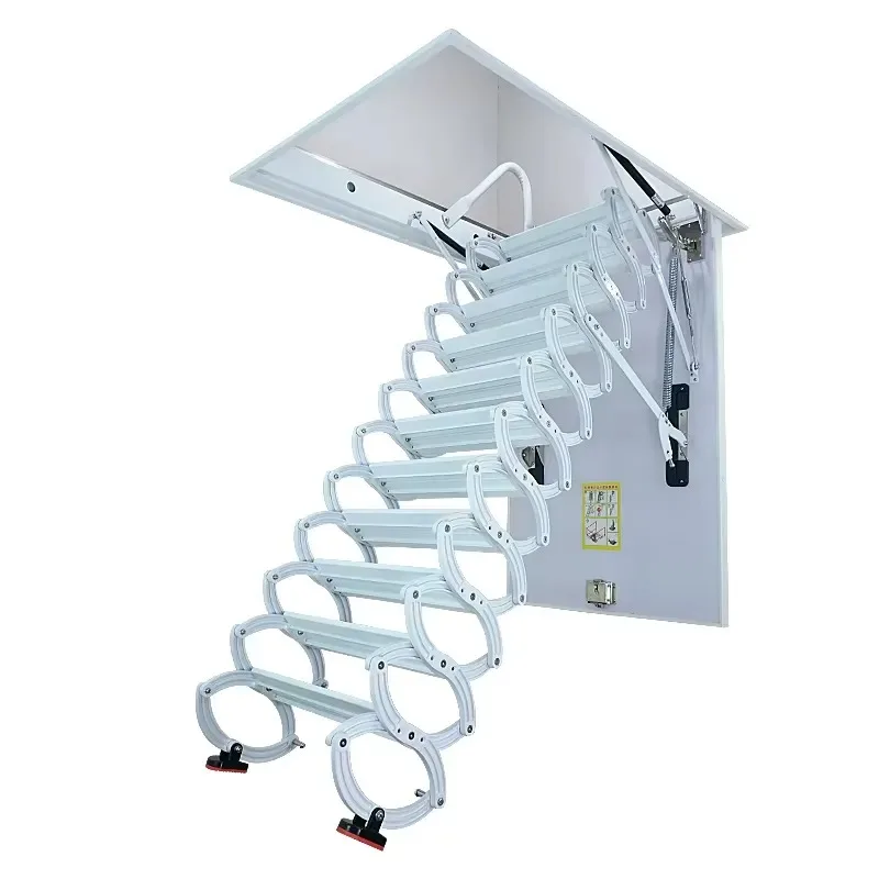 Modern design of retractable wall-mounted staircase with carbon steel, load-bearing capacity of 300 kilograms, extended