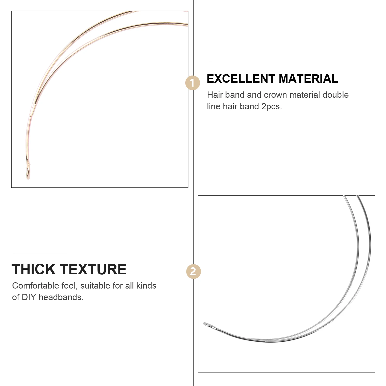 

2pcs Diy Material Headband Crown Accessories Alloy Wire Hair Hoop For Women Thin Headwear Simple Fashion Hairband Durable