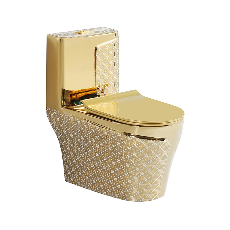 

Luxury One Piece Ceramic Wc Sanitarios Inodoros Wc Gold Line Design Bathroom Ceramic One-Piece Gold White Colored Toilets Bowl