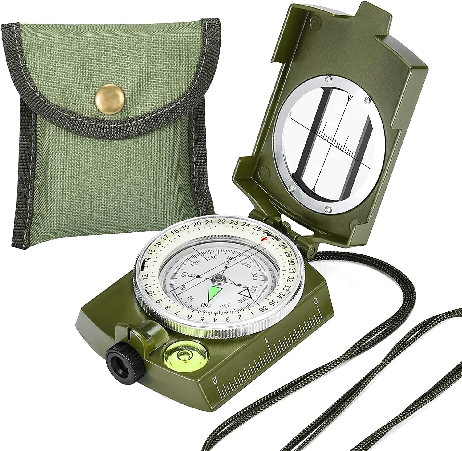 

Military Lensatic Sighting Compass Survival with Carrying Bag, Compass for Hiking,Waterproof and Shakeproof, Army Green