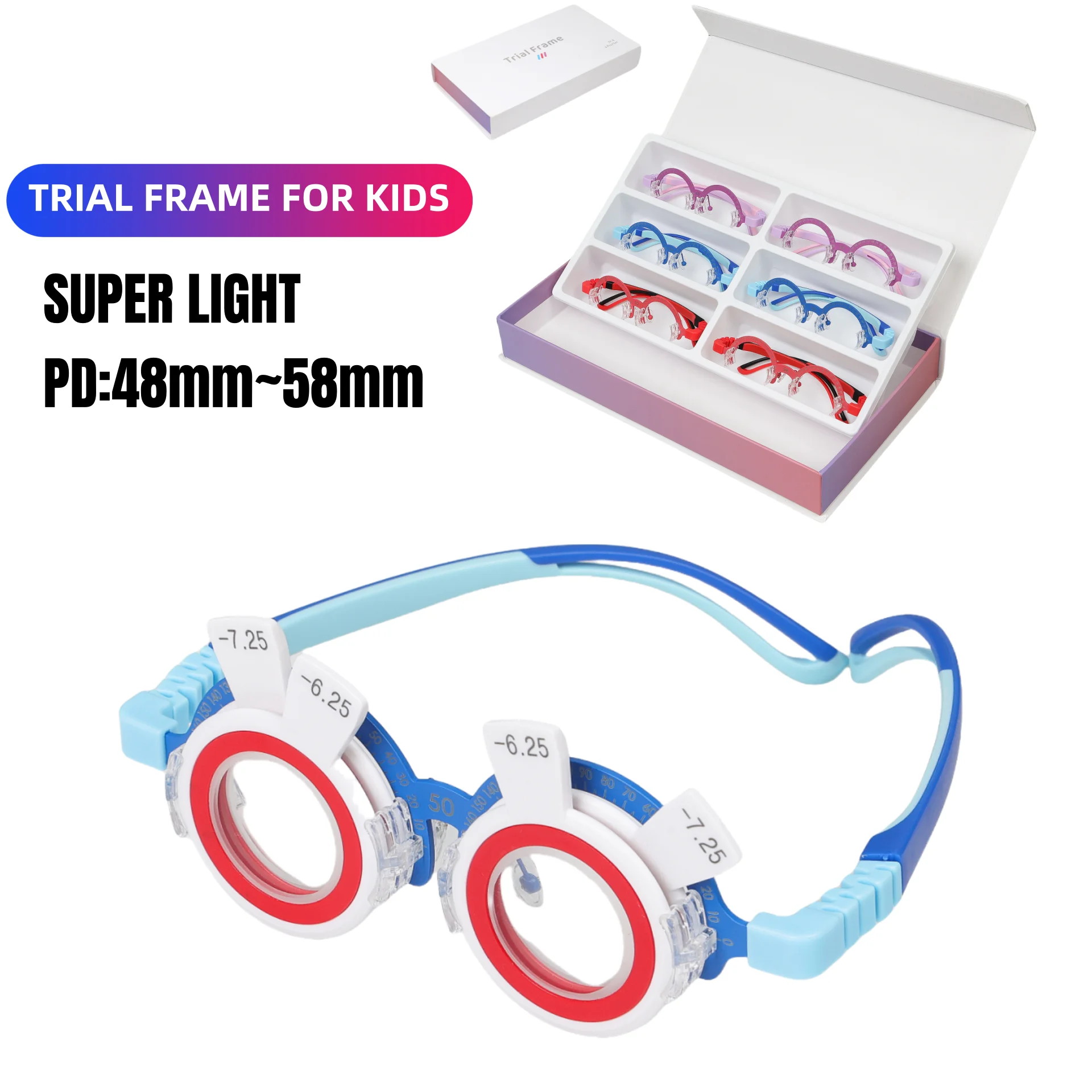 Kids Eyeglass Trial Frame Set, 48-58mm PD, Half-Rim Titanium+TR Material, Ultra-Light 13g