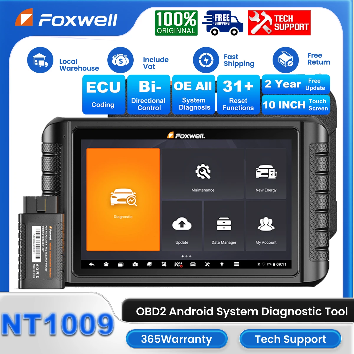 

FOXWELL NT1009 OBD2 автомобильные диагностические инструменты OE-уровень все системы двунаправленное кодирование ЭБУ 34 сканер сброса тестер Automotriz