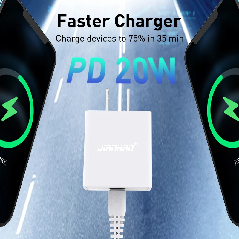 JianHan MFi USB C Charger PD 20W US/UK/EU/AU Plug Adapter with C to Lightning  Cable for iPhone,iPad,iPad Pro,iPad Air,iPad Mi