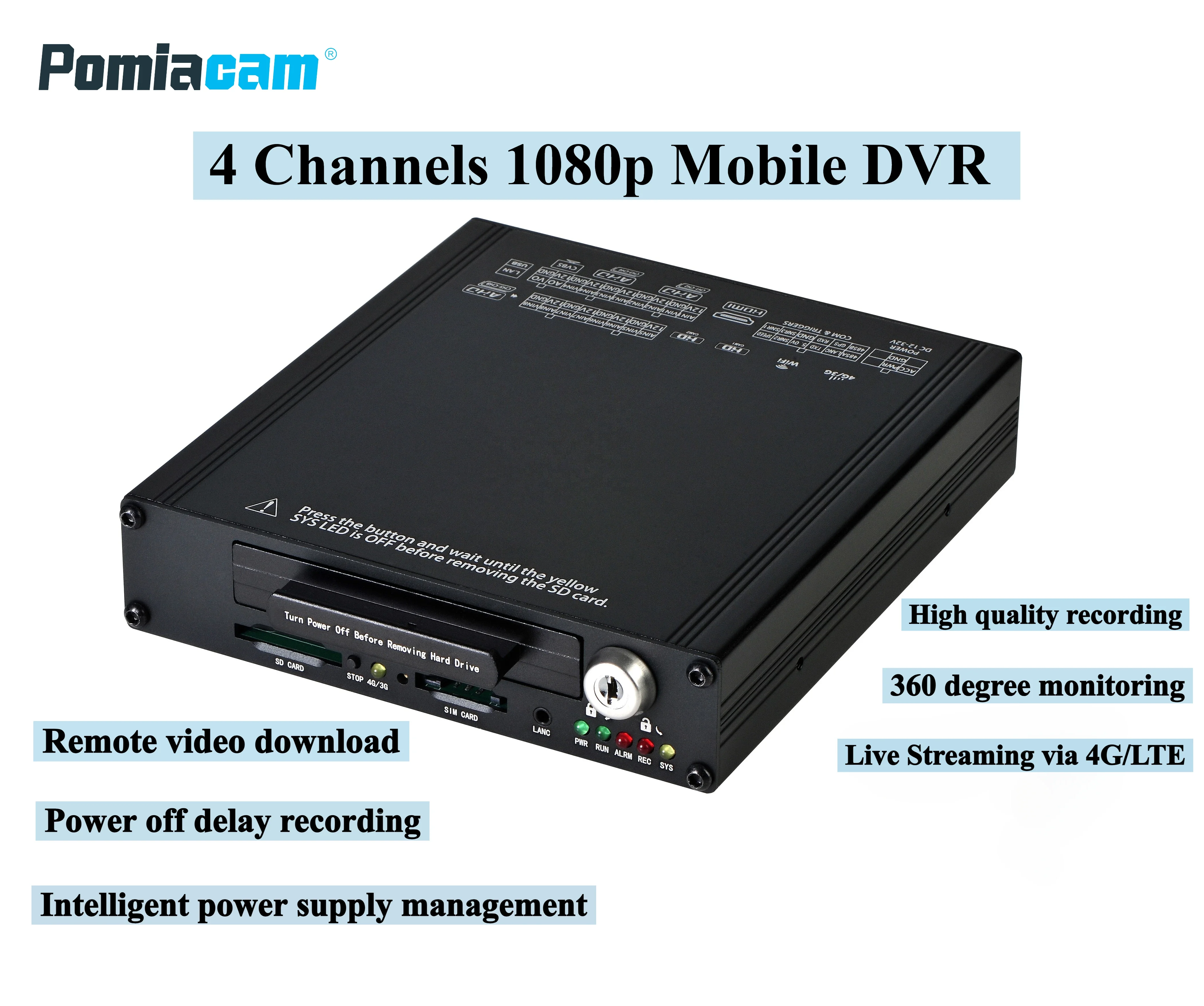 HDVR Mobile 4 Channel 1080p Truck Camera System 4G LTE GPS SSD DVR with Live Streaming and Real Time Tracking Mobile DVR Devices