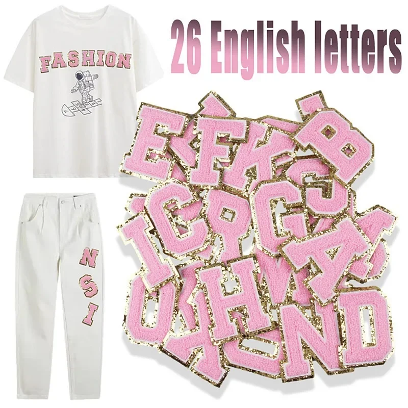 6Cm Towel Embroidery Pink English Letter Embroidery Sticker Ironing 26 Letters Embroidery Chapter Boy Wholesale