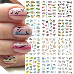 12Pcs/Set Green Leaf Nail Water Decals Floral Fruits Leaves Slider Nail Lines Transfer Foils Spring Summer Nail Stickers