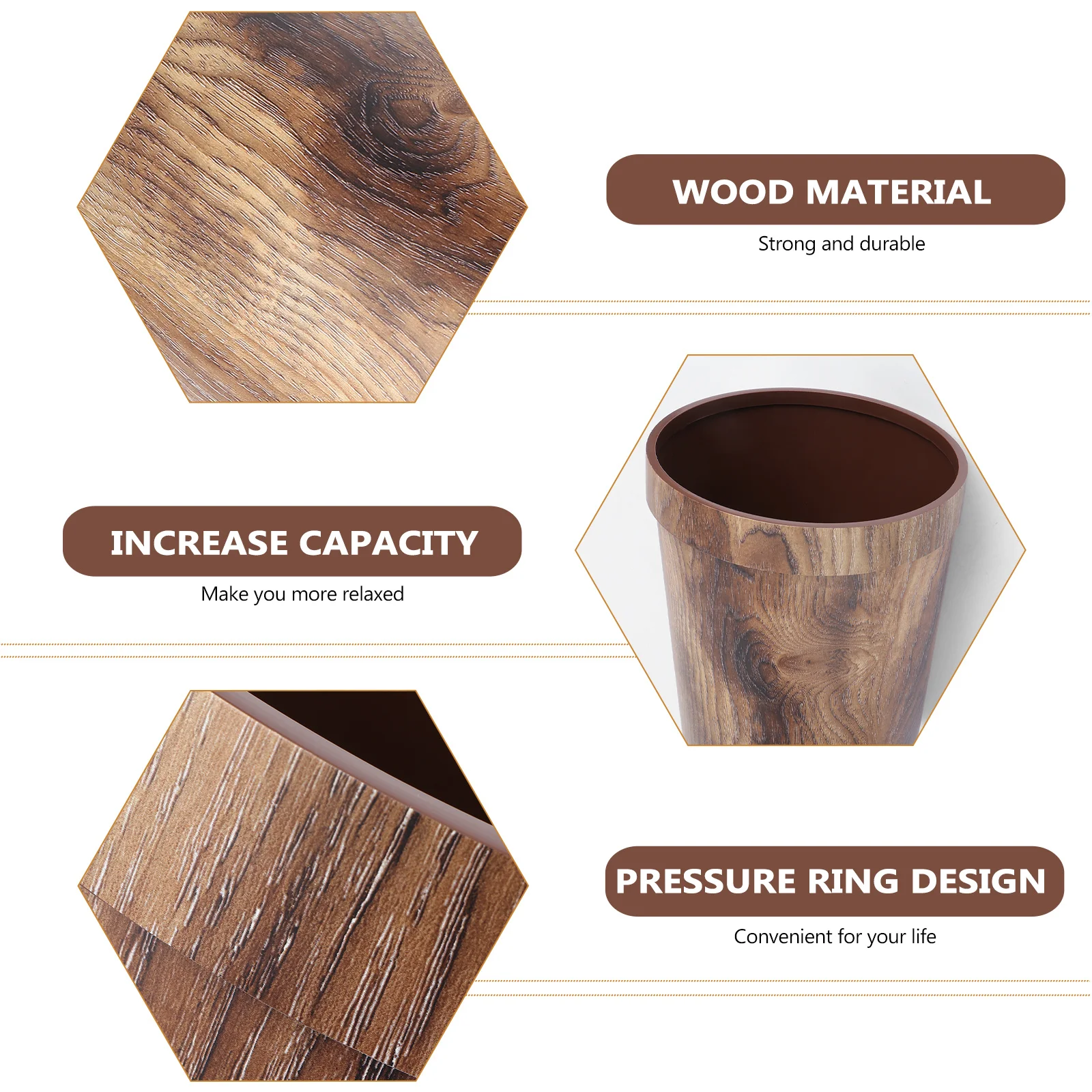 

Retro Trash Can Wood Grain Finish Bedroom Living Room Kitchen Garbage Bin Wastebasket Home Office Waste Container