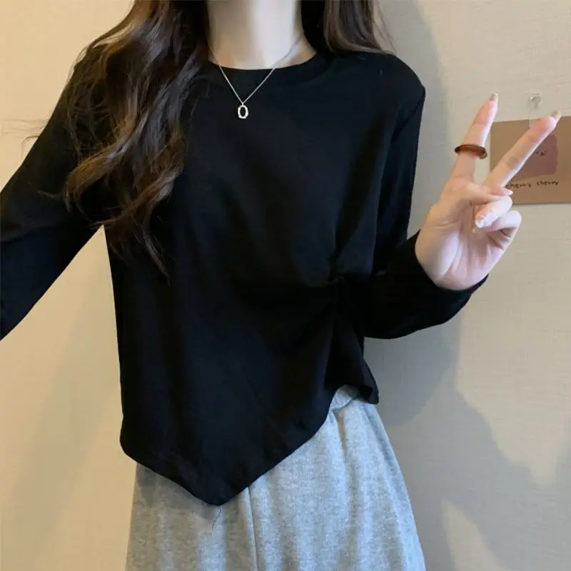 Koszulka z długim rękawem Careful Base Shirt Wiosna i Jesień Wyszczuplająca Nieregularna Bluzka