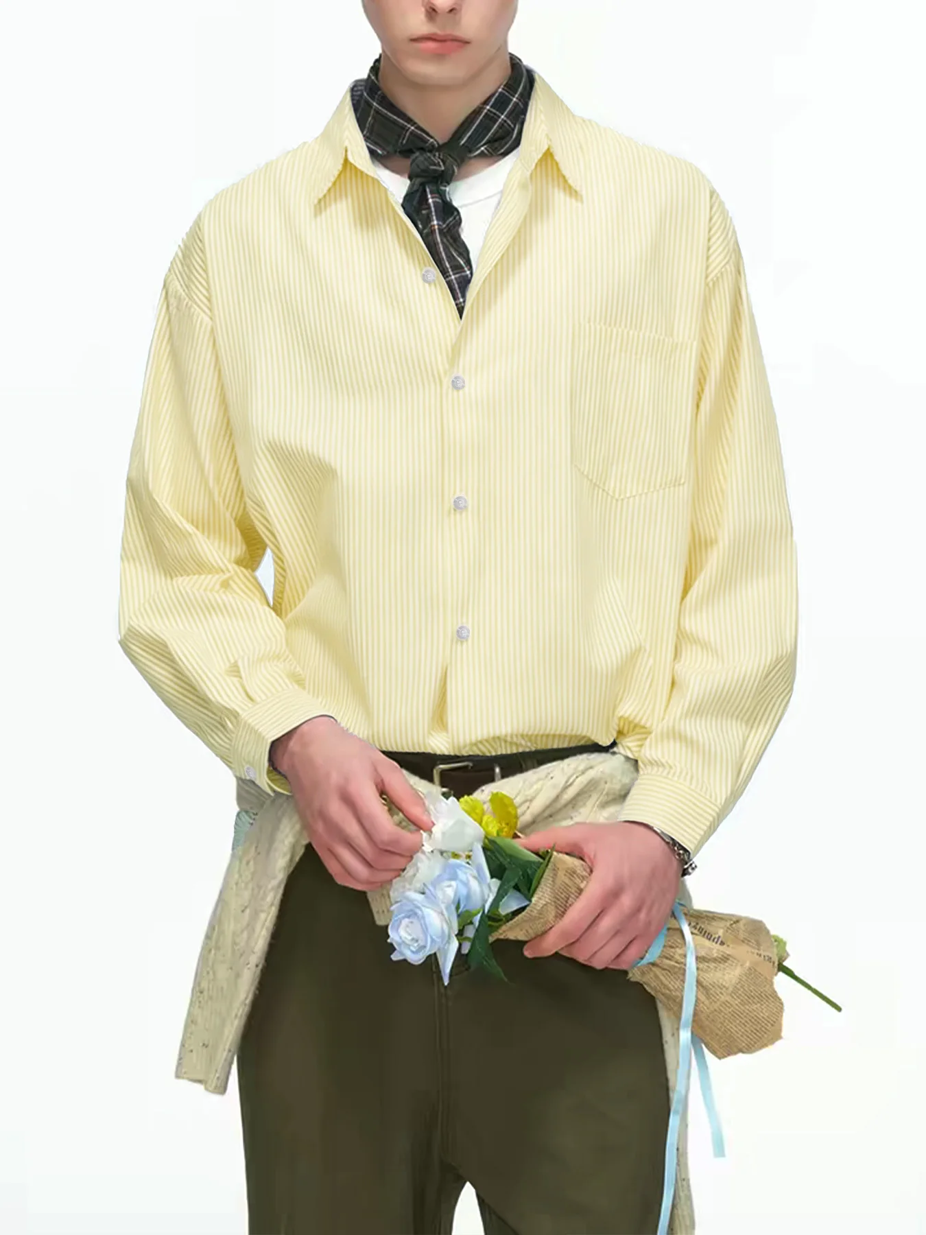 

Рубашка в корейском стиле с тонкими полосками, с длинным рукавом, весна-осень, повседневная рубашка с воротником в гонконгском стиле