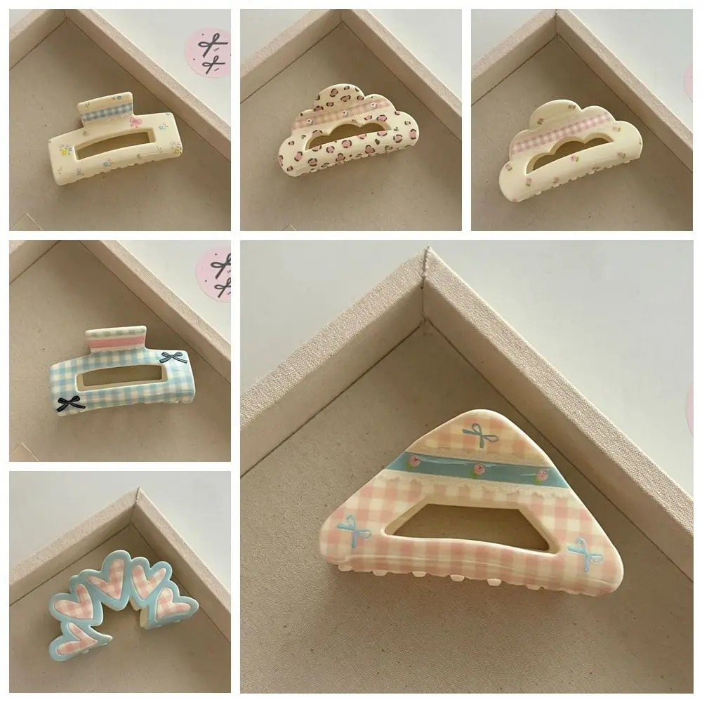 Fairy Korean Style Lattice Hair Crab Clip Flower Square Acrylic Bow Hair Claw Headwear Hairgrip Geometry Shark Clip Girls