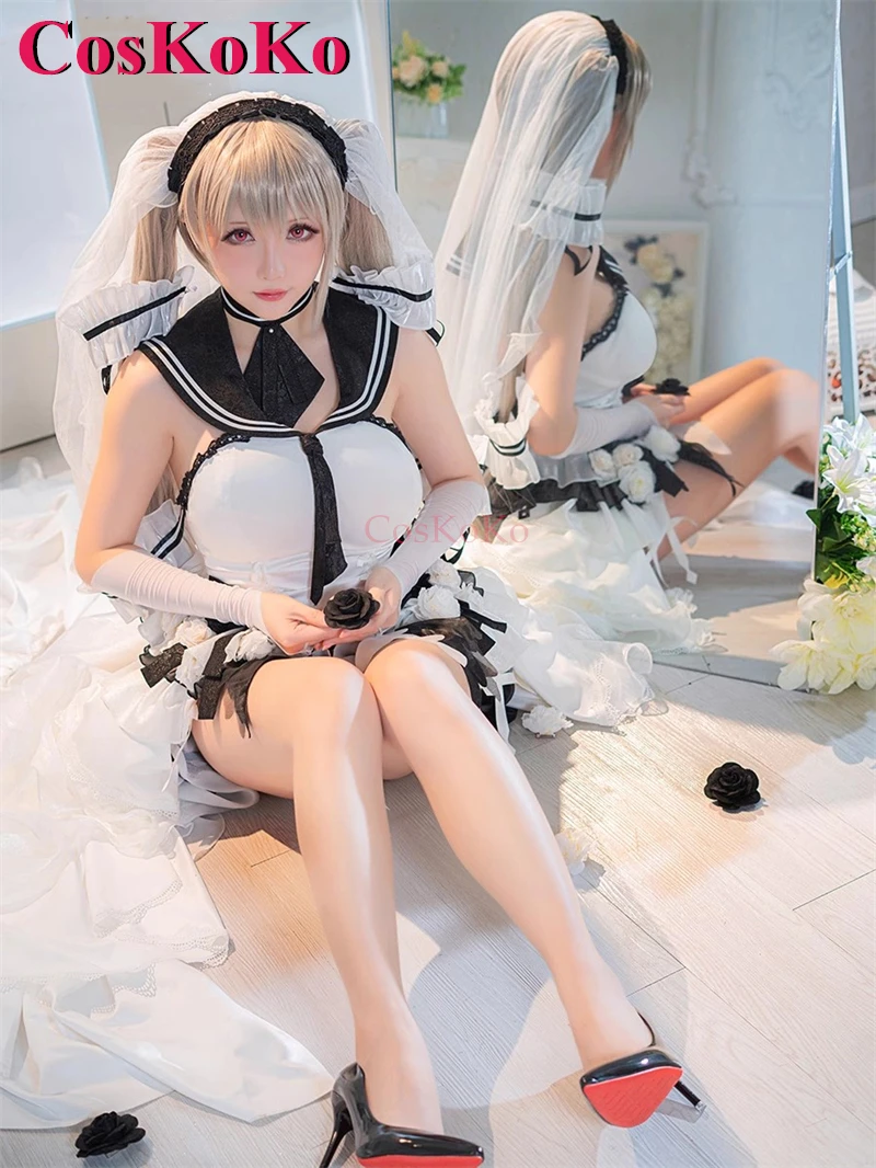 CosKoKo HMS Formidable Cosplay Game Azur Lane Costume Sweet Elegant White Formal Dress Halloween Party Role Play Clothing S-XL