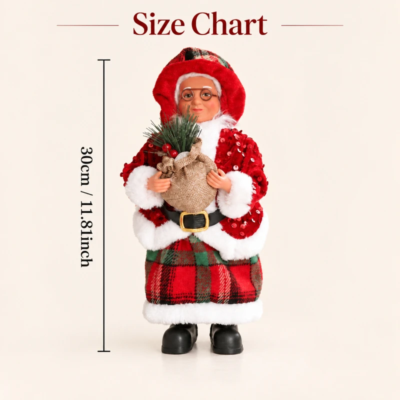 1PC Christmas decorative , red plaid skirt grandma decorative tabletop ornament, Christmas tabletop ornament holiday gifts