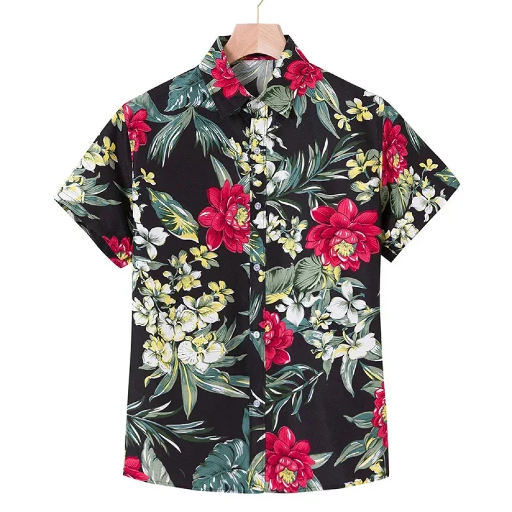 Hawaiian Beach Men's Short Sleeve Shirt Plant Print Pattern Men's Short Sleeve Lapel Casual Shirt Fashionable Tops Casual Shirt