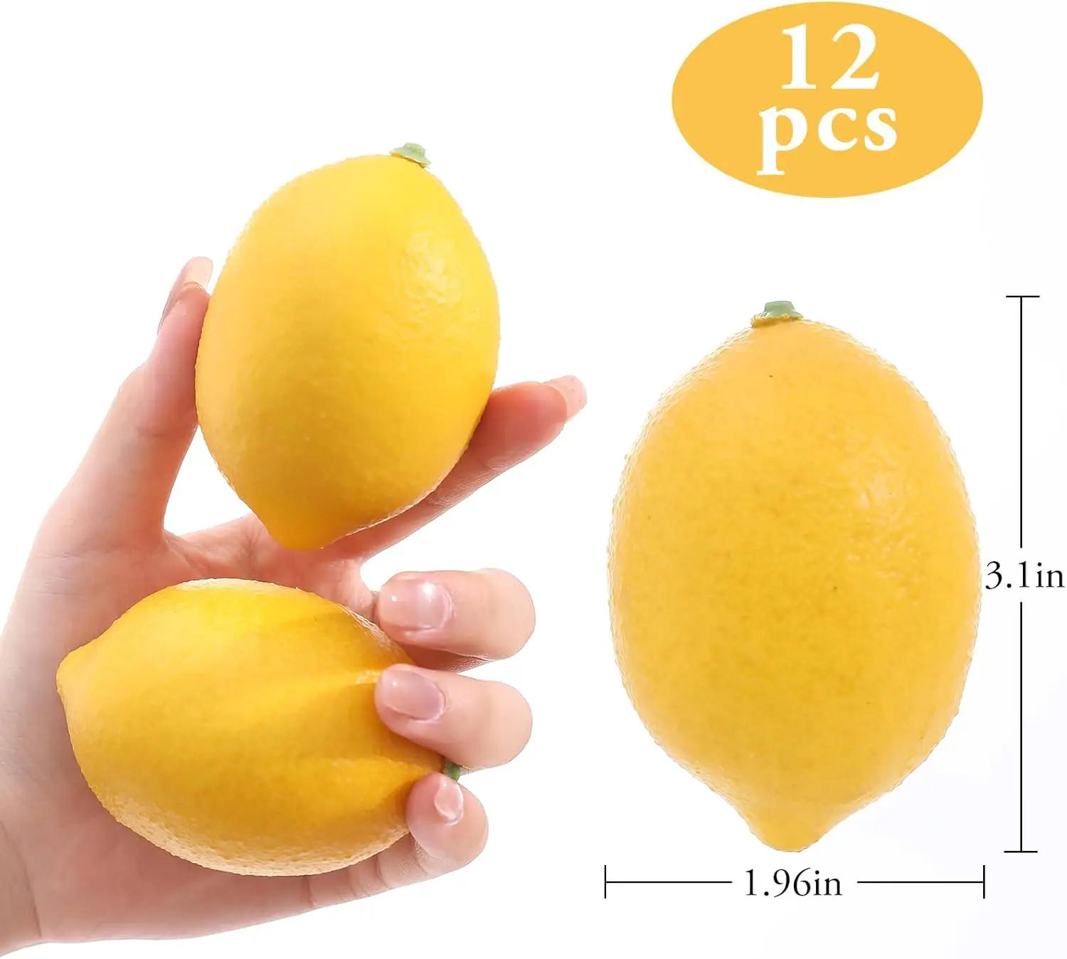 12 Pack Faux Yellow Lemons Artificial Fruits Fake Lemons Lifelike Simulation for Lemonade Party Kitchen Table Summer Decorations - view 3