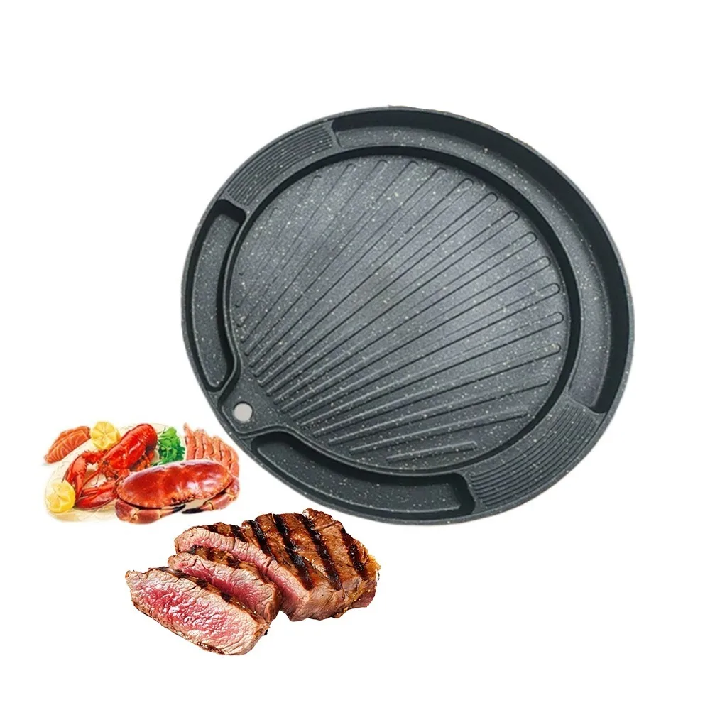 Korean Traditional Nonstick BBQ Grill Pan Korean BBQ Stovetop for Indoor/Outdoor Smokeless BBQ Cast Aluminum Grill Pan