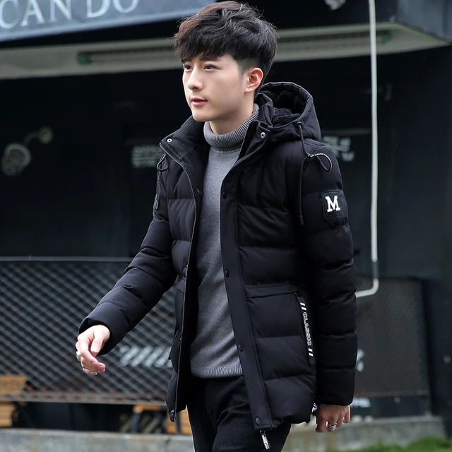 Fashion Men s Clothing Winter Hooded Warm Cotton Jacket Korean Style Youth Slim Fit Plus Velvet Thick Padded Coat Puffer Jackets AliExpress