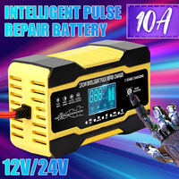 Car Battery Charger Full Auto Motorcycle 12V 24V Pulse Repair LCD Display Smart Fast Charge AGM Deep Cycle GEL Lead-Acid Charger