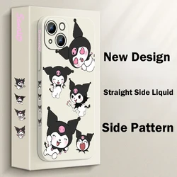 Kuromi Sanrio Little Devil Phone Case For Apple iPhone 15 14 13 12 11 Pro Max Plus 8 7 SE Liquid Left Rope Capa Cover