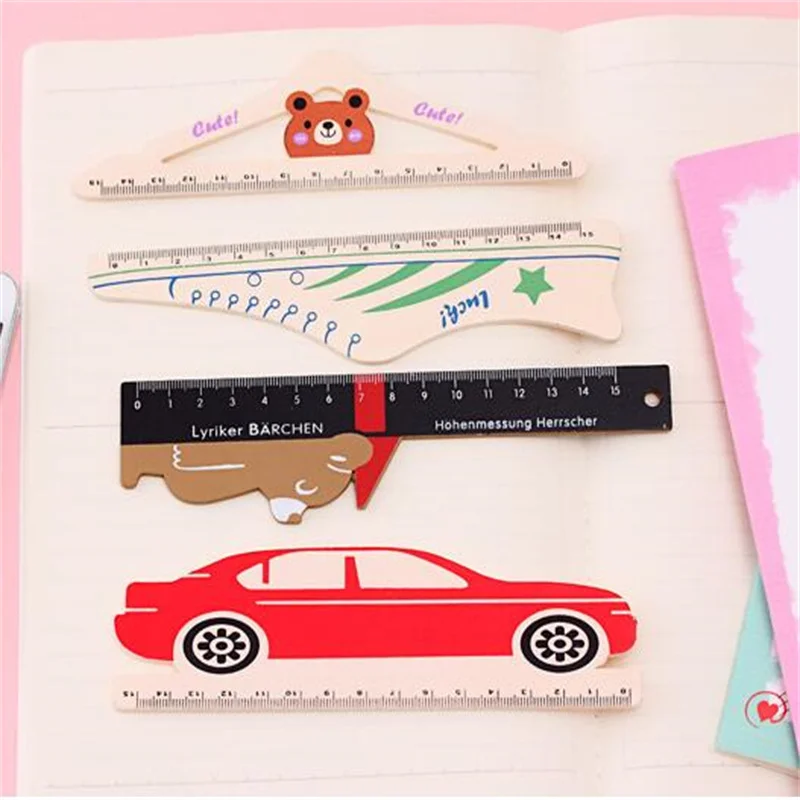 Creative Stationery Gifts Wooden Multi functional Student Tools Cute Cartoon Stationery Measurement Drawing Straight Ruler 15Cm