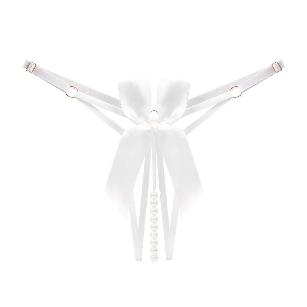 

Passion однотонные сексуальные открытые стринги с жемчужным бантом, кружевные стринги, нейлоновые женские трусы с низкой талией, повседневные