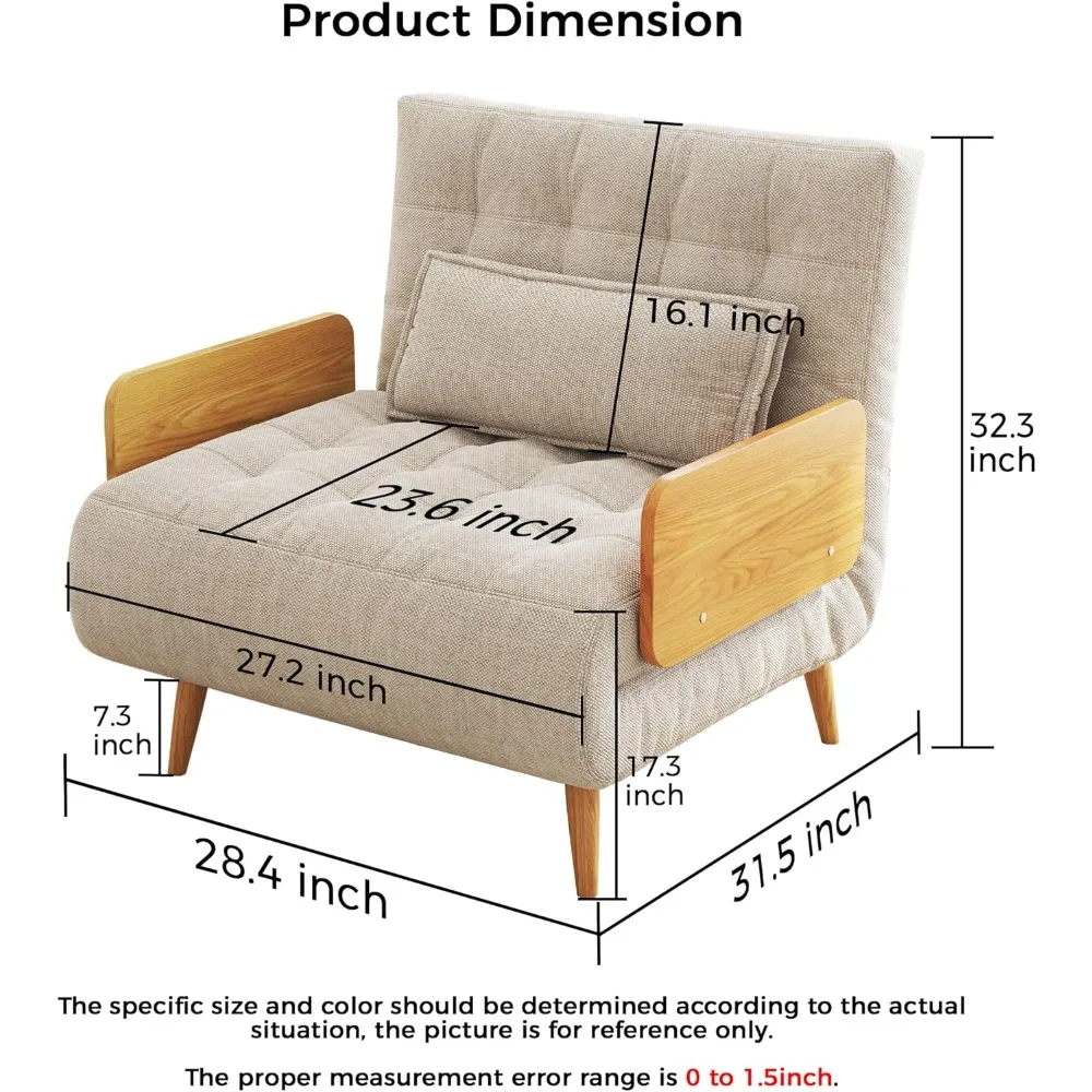 Convertible Sleeper Chair, Fold-Out Chair Bed Sleeper for Adults, Chairs That Turns Into Bed for Space Apartment, Chaise Lounge