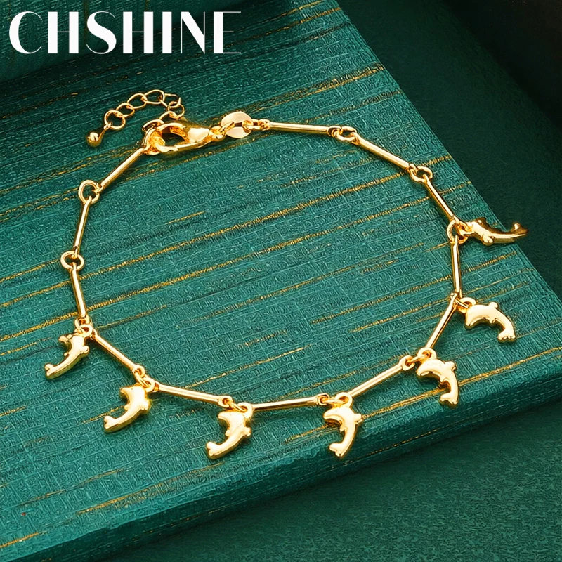 925 Sterling Silver 18K Gold  Small Dolphin Drop Charms Bracelet for Ladies Summer Stacking Accessories Jewelry