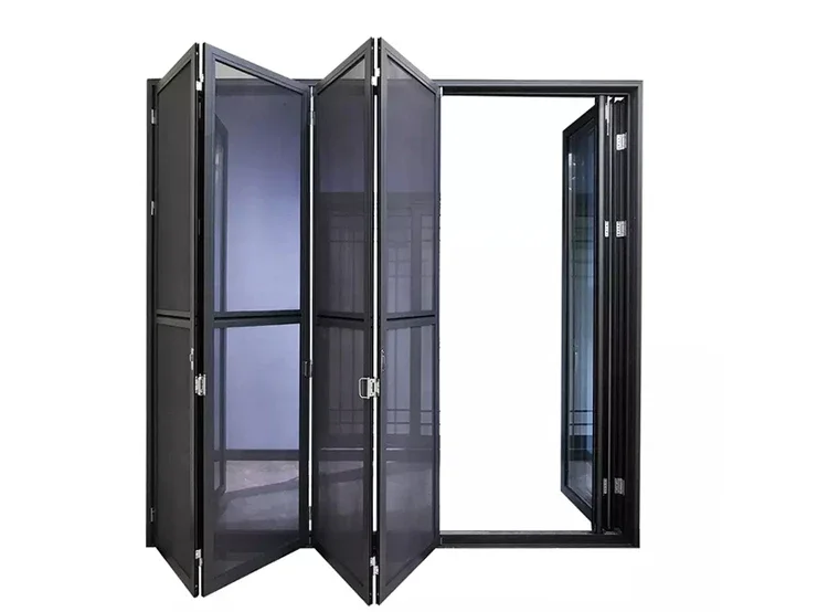 Black Double Clear Insulated Frameless Aluminum Glass Folding Doors